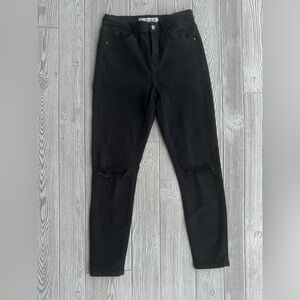 Topshop Moto Jamie High Waisted Black Distressed Skinny Jeans Size 28